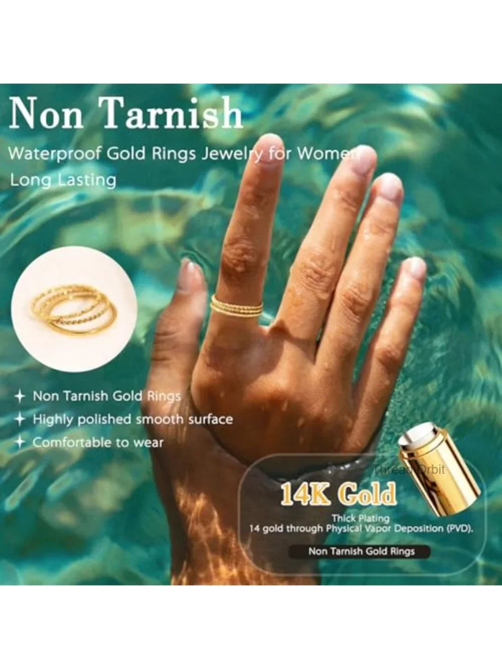 14K Gold Plated Stackable Thin Thumb Ring Set Trendy Pinky Wedding Bands